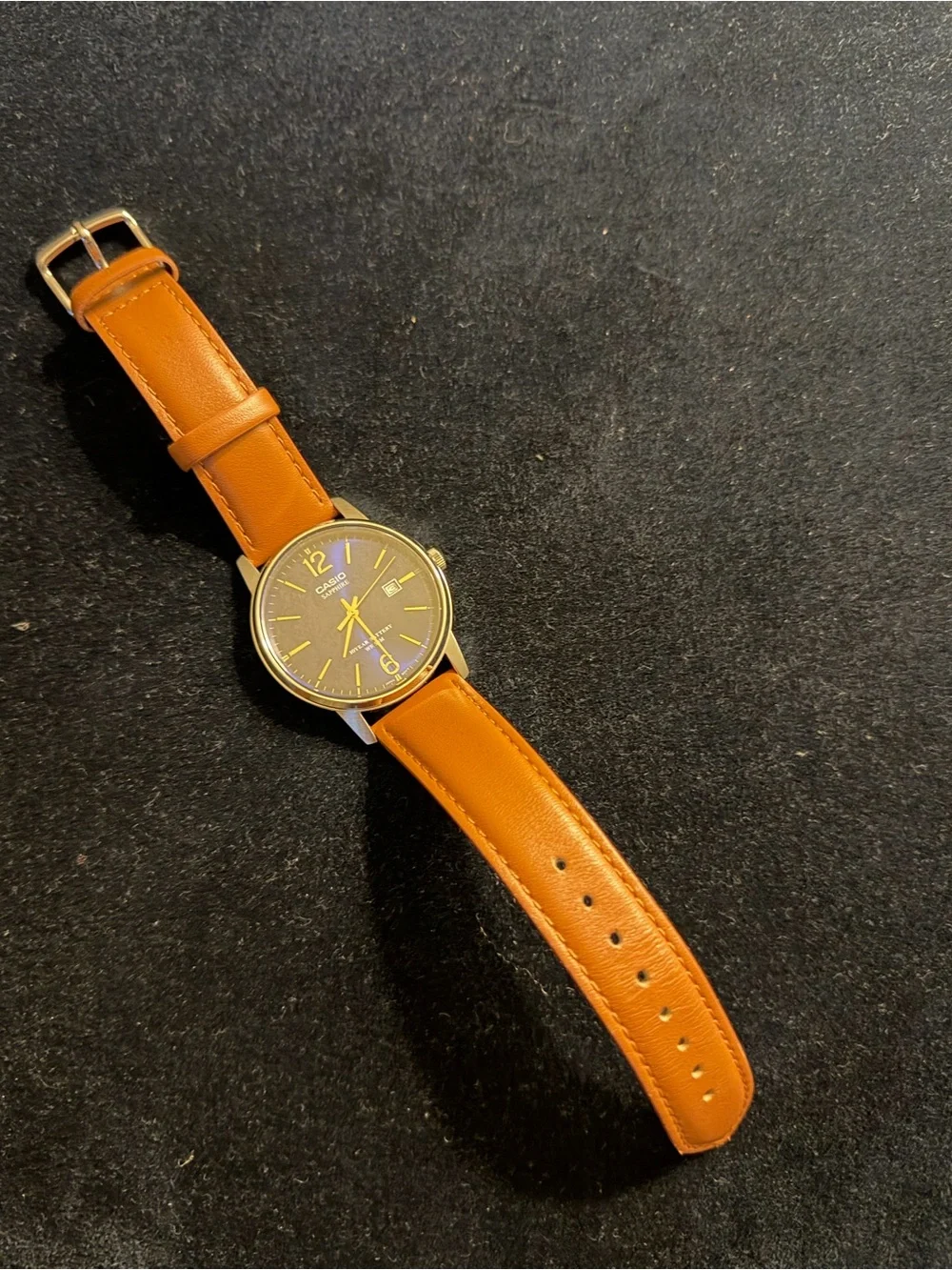 Casio Men's Dress Watch with Tan Leather Strap and Gold Accents